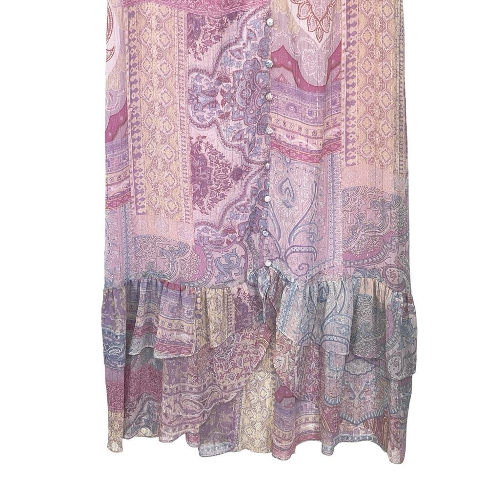 NWT ZARA Women’s Pink Multi Metallic Striped empire waist midi dress - Picture 4 of 6